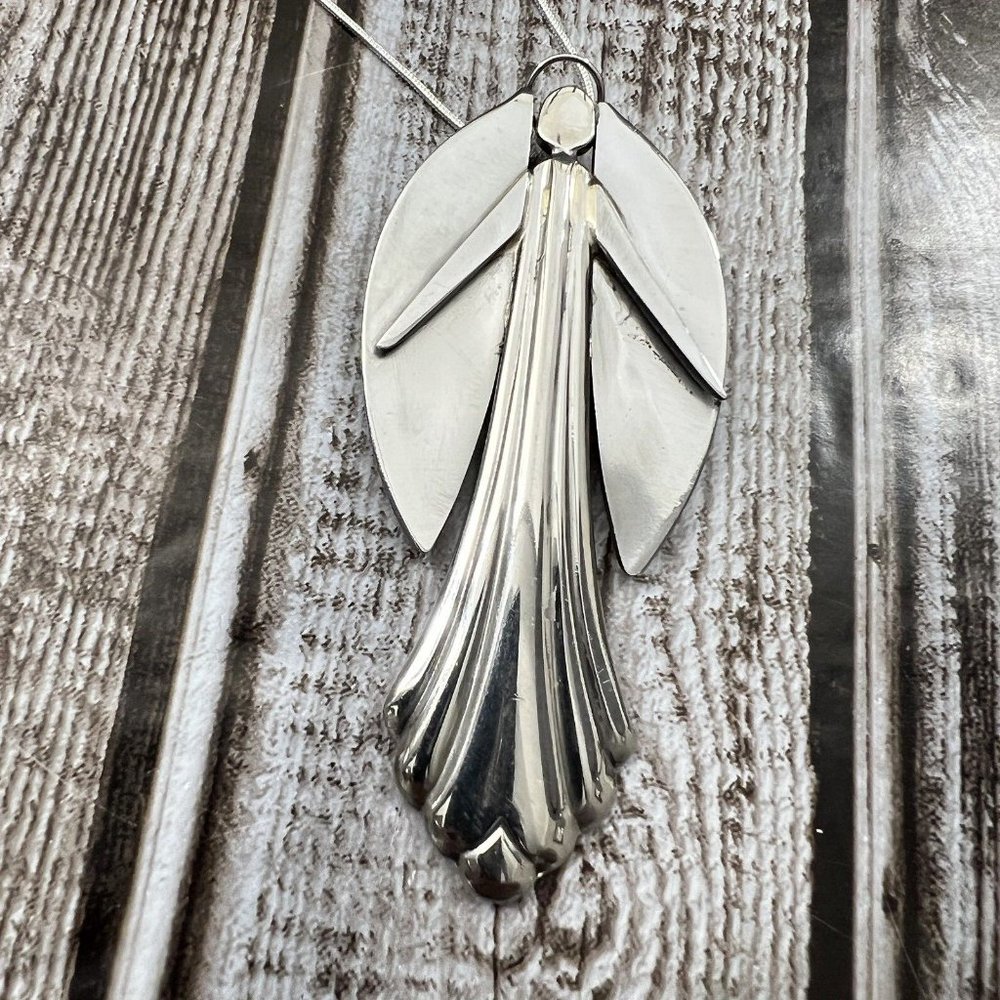 Spoon Angel Pendant Necklace Stainless Steel Christmas 24" Silver Plate Chain